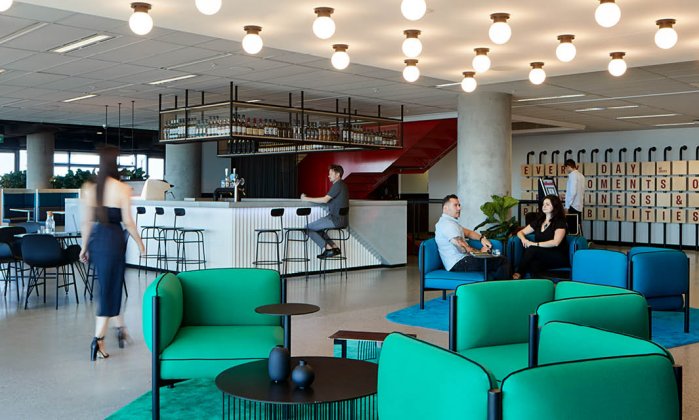 Coca-Cola Amatil workplace bar and breakout FMCG, Unispace, Bar, Workplace Bar, Office Bar, Coca-Cola Amatil,